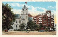 c1940 Riley County Court House Wareham Hotel Manhattan Kansas KS P434