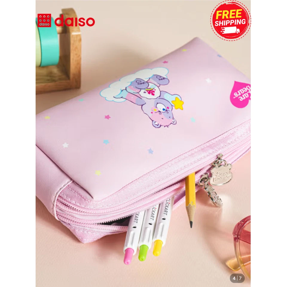 Daiso Corea Lindo kOREANO Rosa Cuidado Oso Cremallera Estuche para Lápices Bolsa de Papelería 2 Vías Foto 2 de 4