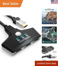4K HDMI Switch 3 Port Hub - Seamless Switching for PS5, Xbox, Fire Stick