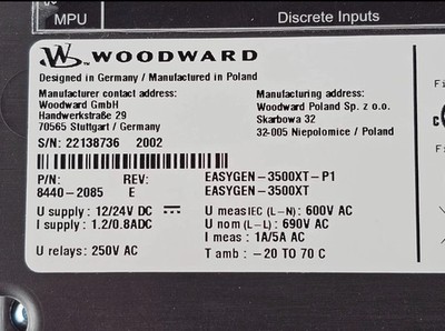 Woodward 8440-2085 Easygen-3500XT-P1 Generator Control 3500xt GSC