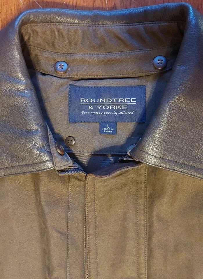 Roundtree & York Fine Coats Mens Jacket Brown SzL Cotton Blend With Leather Trim - Image 3 of 4