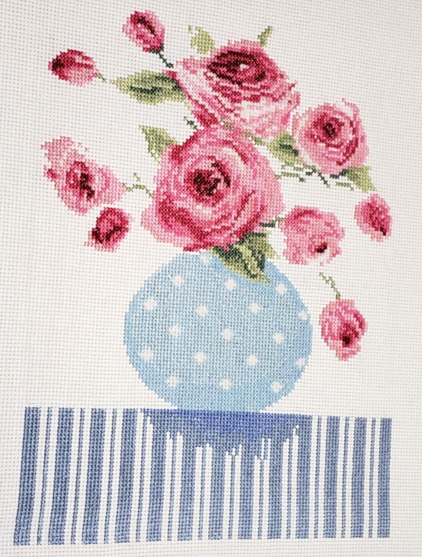 " ROSES" Handcrafted  8" x 10" Cross Stitch Picture