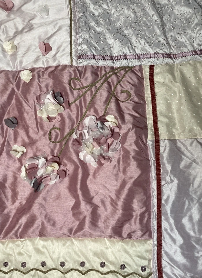 KIDSLINE Baby Crib Blanket Coral FLEUR Reversible Flowers Ruffle Quilt Comforter - Image 2 of 4