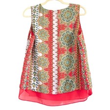 Rose  Olive Coral-Red Paisley Print V-Neck Sleeveless Camisole Medium