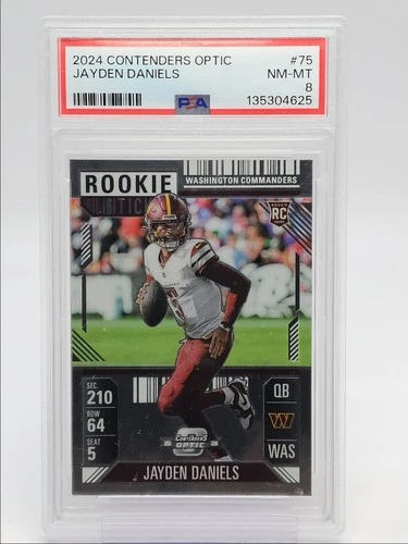 JAYDEN DANIELS 2024 CONTENDERS OPTIC ROOKIE TICKET COMMANDERS RC PSA 8 Q2371