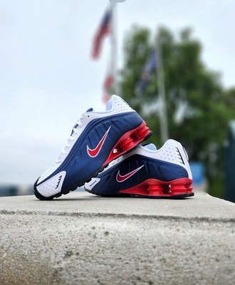 Nike Shox R4 Shoes Mdnight Navy Gym Red White HQ1988-400 Men's