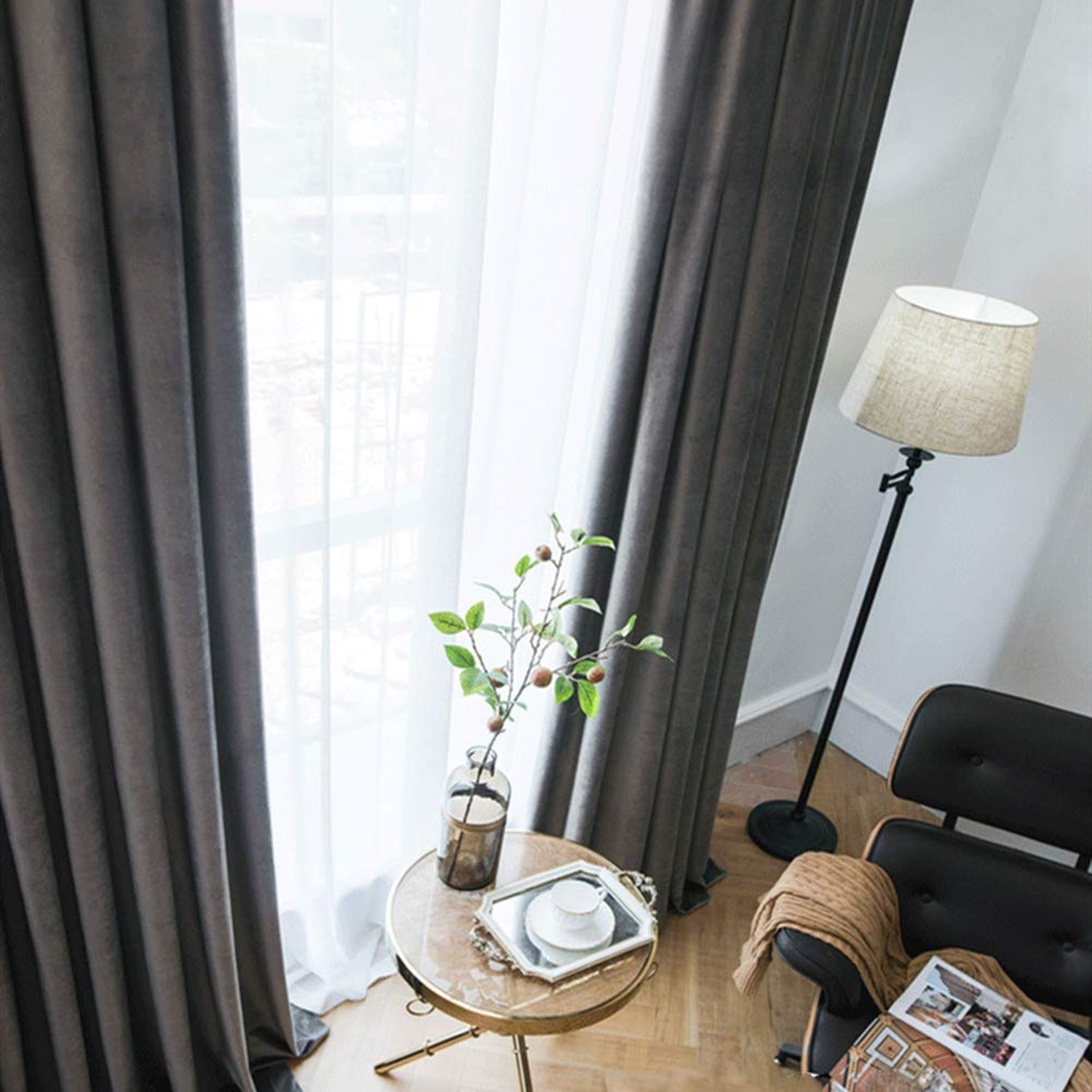 SINGINGLORY Velvet Curtains Grey 52 x 96 Inch Blackout Grommet Window Curtain...