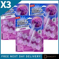 3 x MAX FLUSH 5 TOILET RIM BLOCK TWIN PACK TOILET BOWL CLEANER LAVENDER SCENT