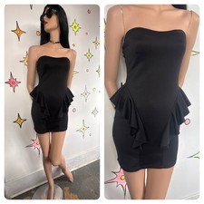 Y2K Black Strapless Peplum Mini Dress Glam Party Mall Goth LBD - Small