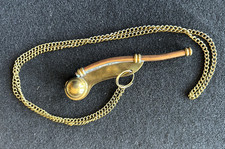 Copper Brass Boatswain Whistle Bosun Nautical Call Pipe w/ Chain 4.5"