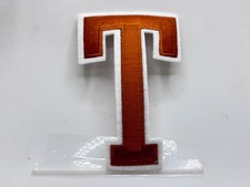 LETTER T NEW EMBROIDERED IRON ON NAME PATCH BROWN ON WHITE 4 X 2-3/4