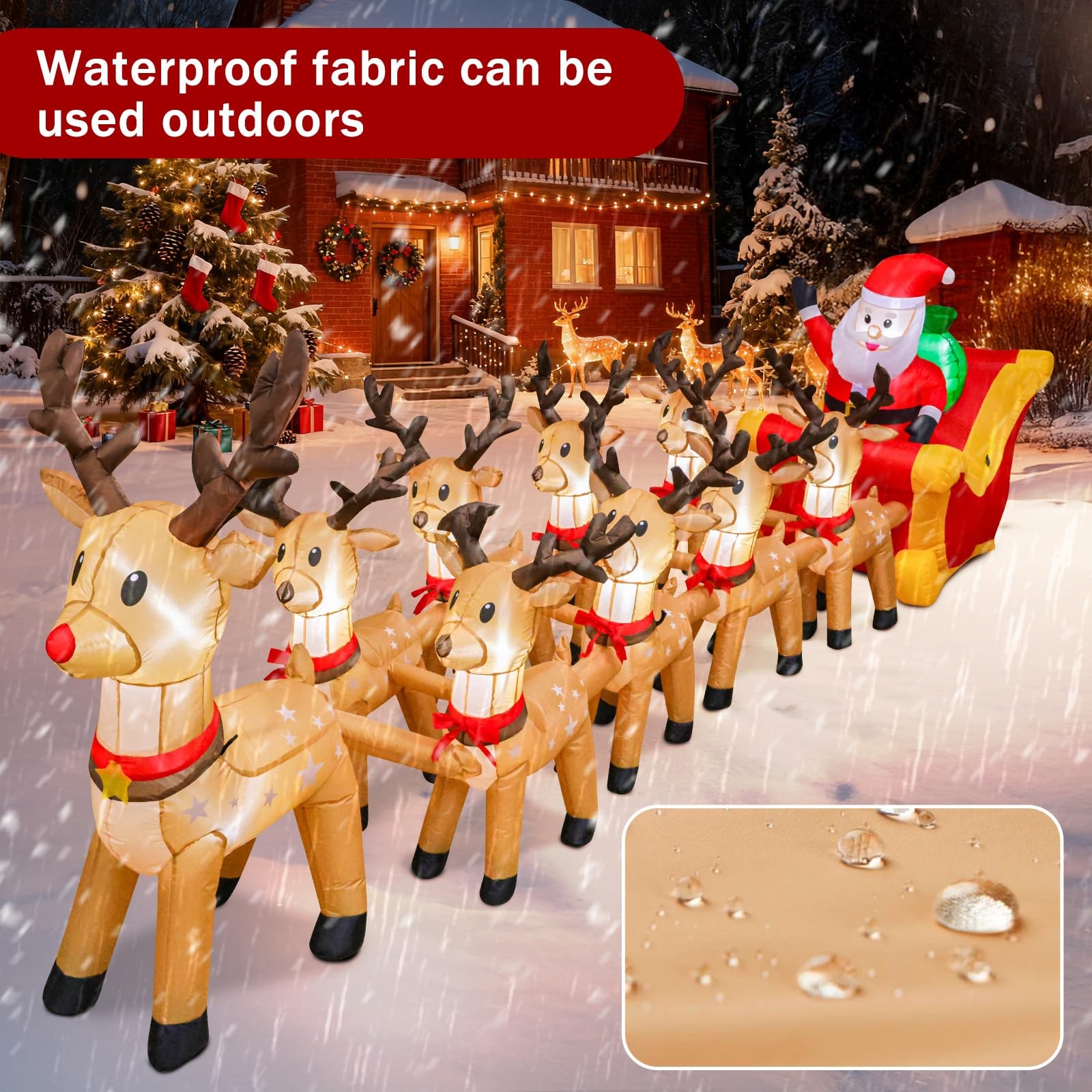 14 FT Christmas Inflatables Outdoor Decorations, Santa Claus Sleigh and 9 Rei...