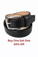 Men's Genuine Leather Black Dress Belt Plain Casual Silver Buckle Trapezoid End