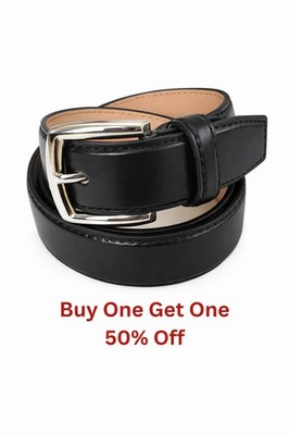 Men's Genuine Leather Black Dress Belt Plain Casual Silver Buckle Trapezoid  End | eBay