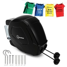 Washing Line Retractable Double Clothes Reel Line Wall Mounted Outdoor Drying