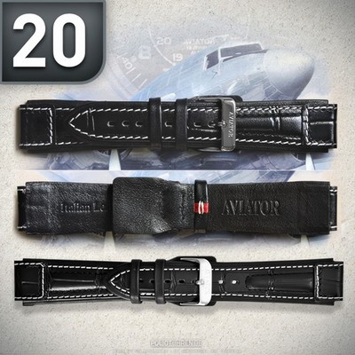 AVIATOR Uhrenband 20 mm Schließe gebürstet PILOT- FLIEGERUHREN Lederarmband