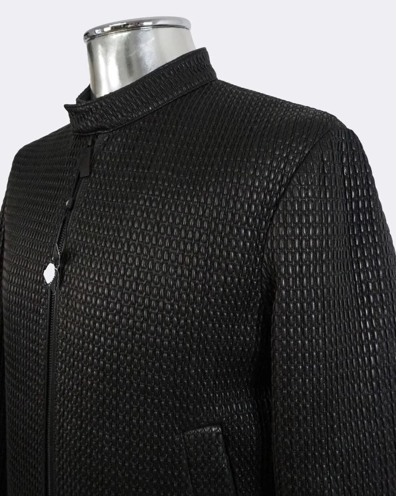 Emporio Armani Black Textured Leather Bomber Jacket Medium EU50 RRP £1150 image 6