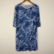 Pure J Jill Wrap Style Dress Womens Large Blue Floral 3/4 Sleeve Tunic Flowy L