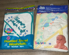 FISHER PRICE  PINKY BABY HOODED TOWELS 100 COTTON TERRY VINTAGE MADE IN U.S.A