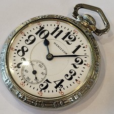 K87 MINTY 16s HAMILTION 992 RAILROAD 21j POCKET WATCH 14K WHITE GF RUNS A+!