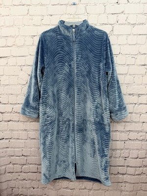 Stan Herman Womens Blue Plush Robe Size PM Full Zip Pockets Super Soft
