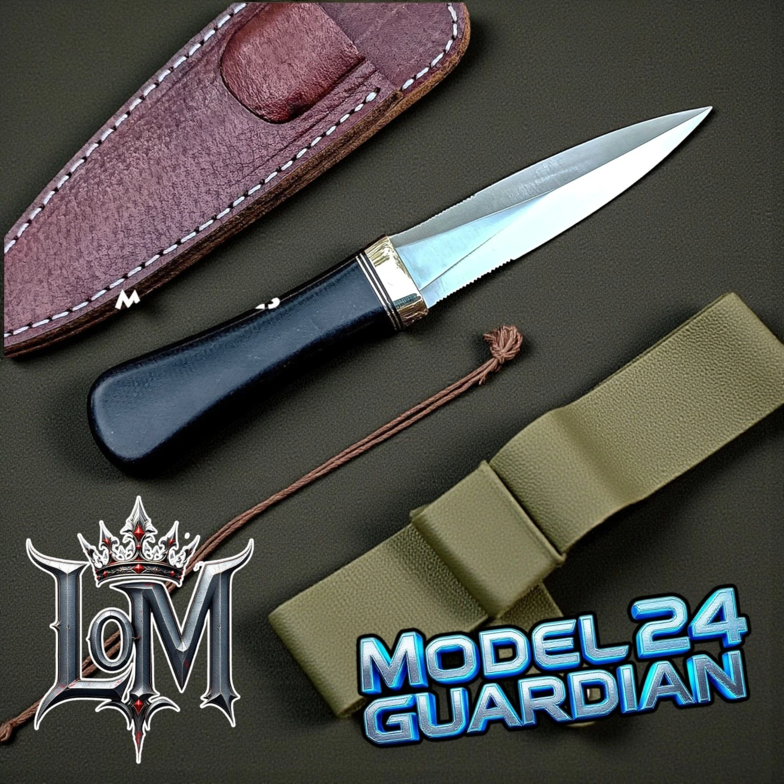 Handmade Black Micarta "24 Guardian" Style Survival Hunting Knife With Sheath