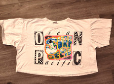 Vtg OP Ocean Pacific Shirt Adult One Size White 1980s Crop Top Single Stitch