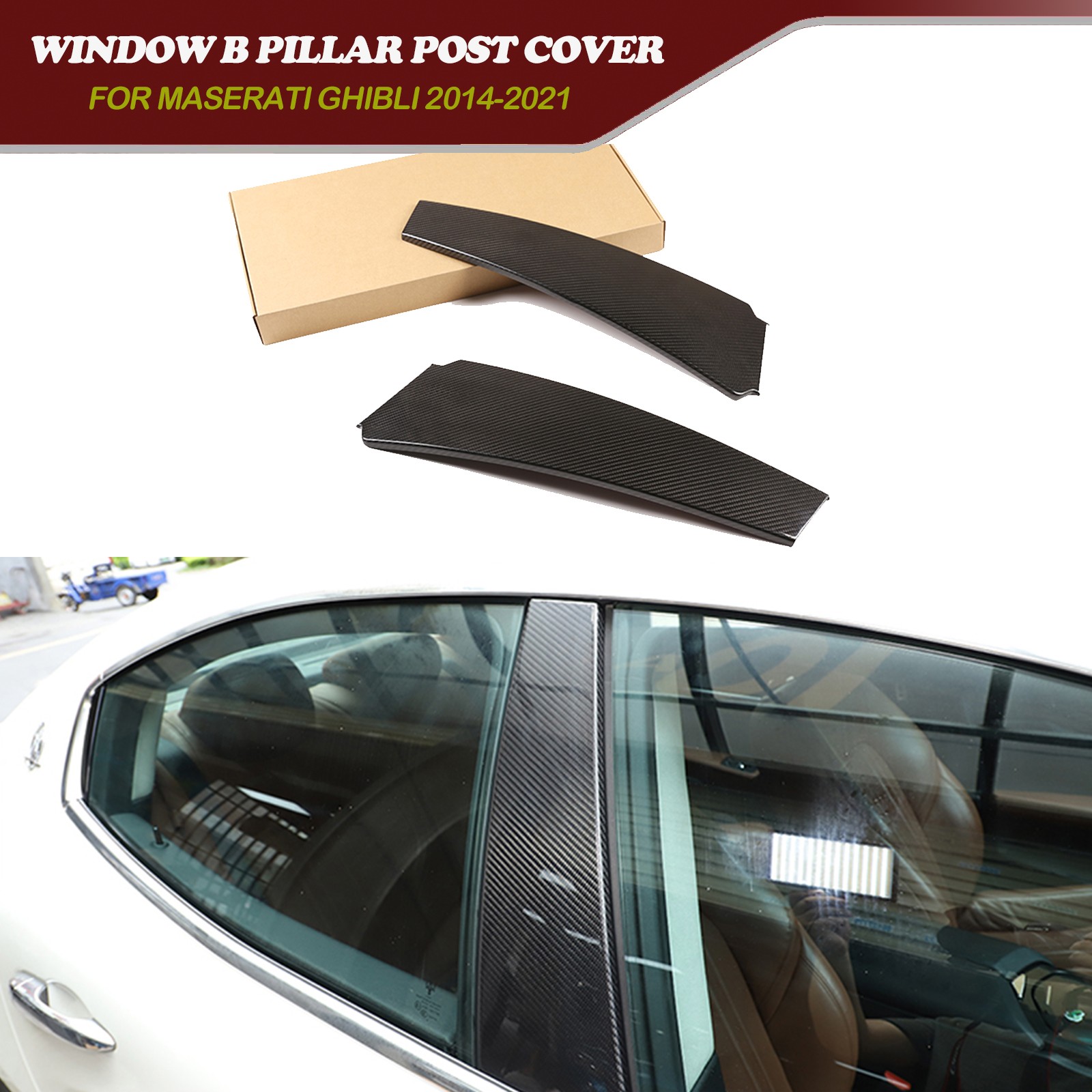Real Carbon Fiber Window B Pillar Post Panel Cover For Maserati Ghibli 2014-2021