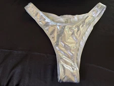Light Silver Thick Strap Shiny Metallic Foil Swimsuit Bottom Bikini Sz Med