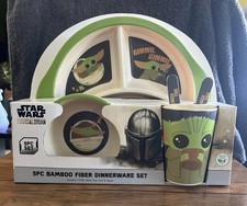 Disney Star Wars 5 Pc Bamboo Dinnerware Set Green New