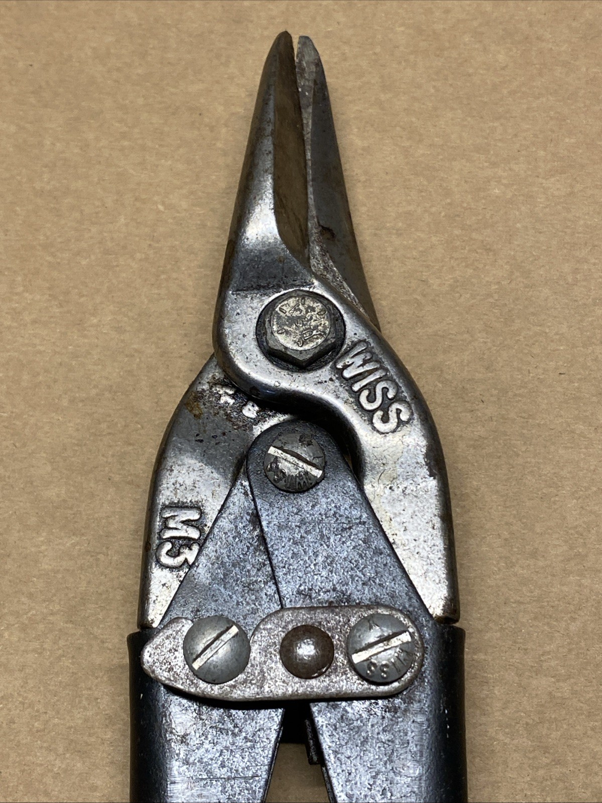 Vintage WISS M3 Sheet Metal Tin Snips, Yellow Handle, 10" Sheers, STRAIGHT CUT