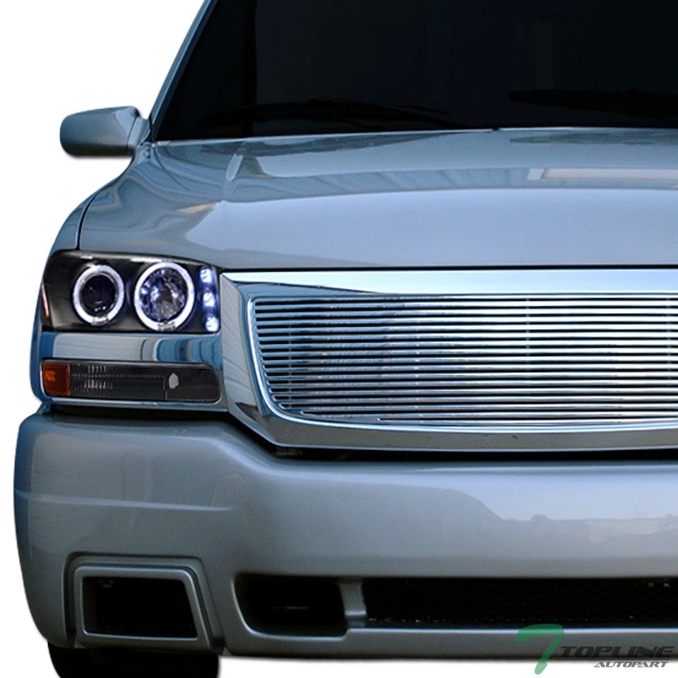 Topline For 1999-2006 GMC Sierra/Yukon LED Halo Projector Headlights Amber - Blk - Image 2 of 4