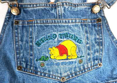 DENIM DUNGAREE×ディズニー100Collection 01.150 Vintage Disney Winnie The Pooh Denim Overalls Womens Size 28