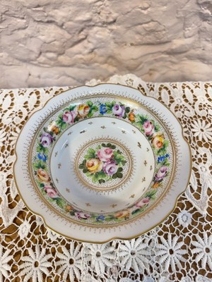 Vintage Giraud Limoges Frankreich Fußschale handbemalt floral 23 cm