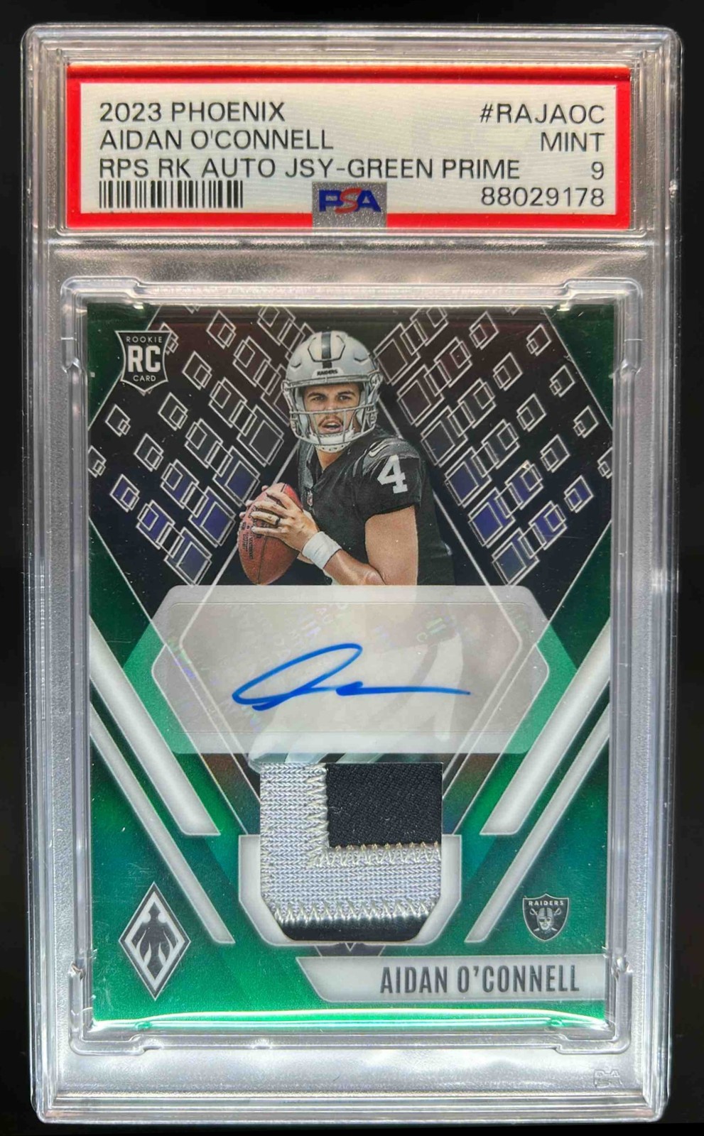 Aidan O'Connell Panini Phoenix Rps Rookie Auto Jersey #RAJAOC Green Prime