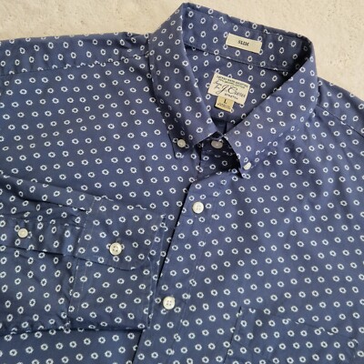J Crew Shirt Herren L Blau Stretch Secret Wash Circle Print Organic Button