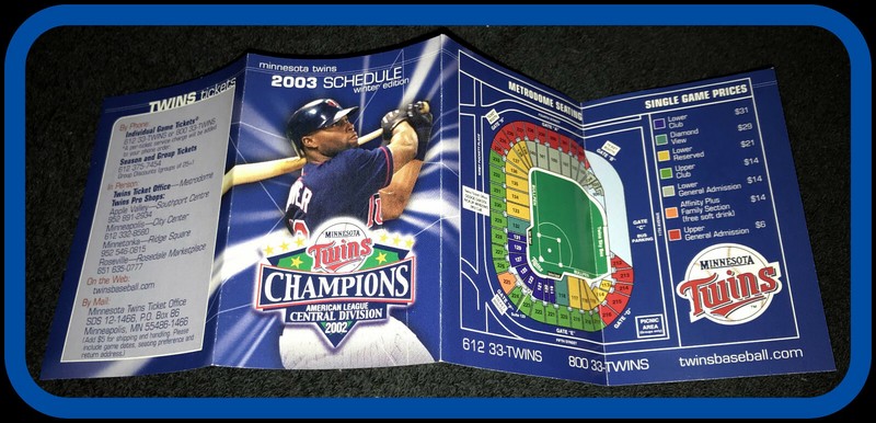 2003 MINNESOTA TWINS CHAMPIONS BASEBALL POCKET SCHEDULE EX+NM CONDITION
