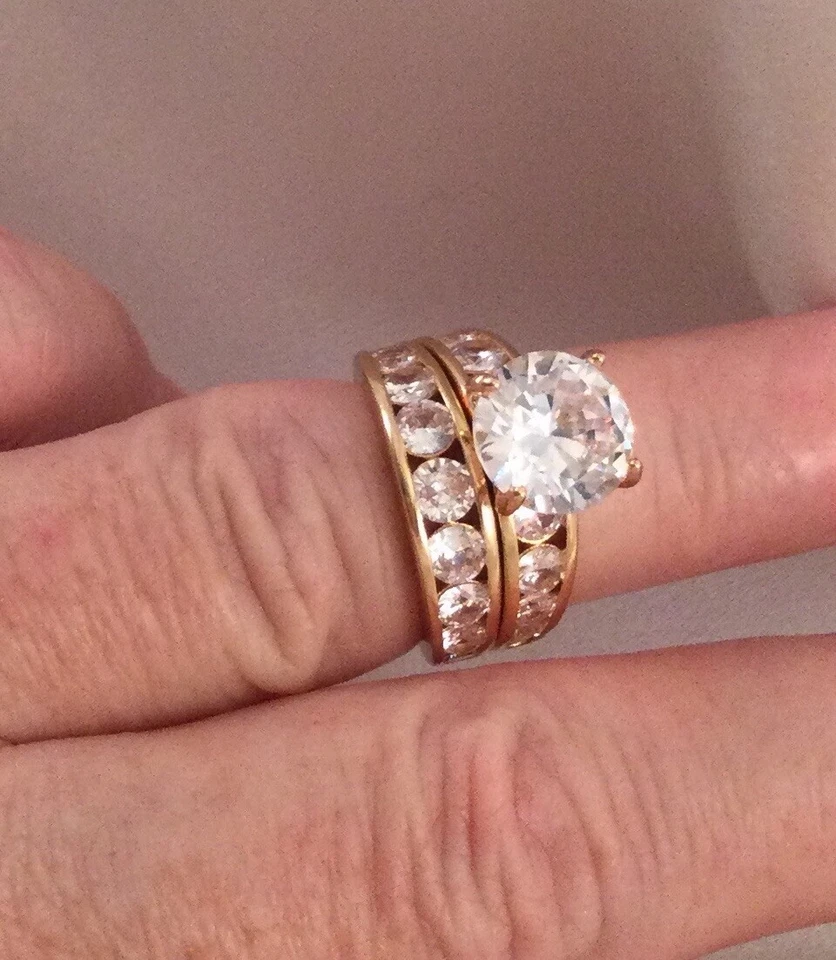 Joyería de colección anillo de oro conjunto doble zafiros blancos joyería antigua decorativa Foto 2 de 4