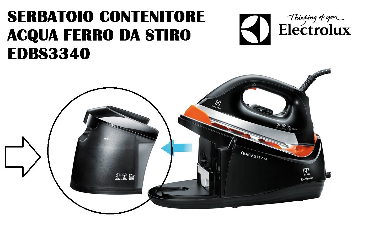 SERBATOIO ACQUA , CONTENITORE ORIGINALE PER FERRO DA STIRO ELECTROLUX EDBS3340