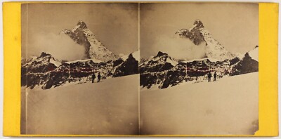 Mont Cervin Matterhorn Schweiz Italien C1865 Foto Stereo Albumin Vintage