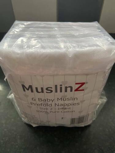 MuslinZ 6 pack Prefold Muslin Nappies White Size 2, White - Afbeelding 1 van 1