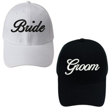 Bride and Groom Caps Hats Adjustable one size Black and White baseball caps