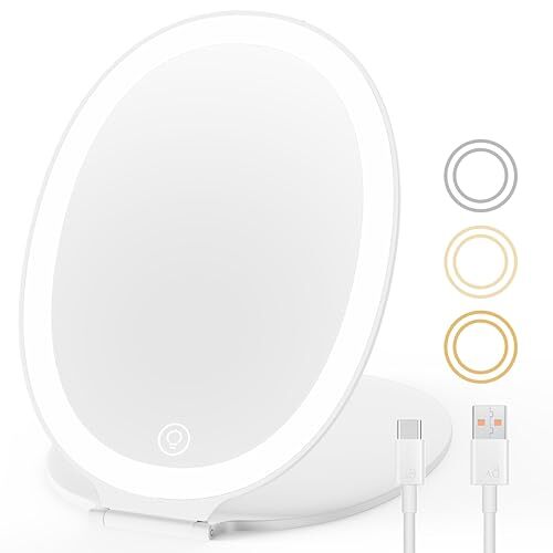 Rechargeable Travel Makeup Mirror with Adjustable LED Light, Portable Compact Lighted Vanity Mirror, 3 Brightness Settings, Perfect for On-the-Go Beauty and Travel Essentials