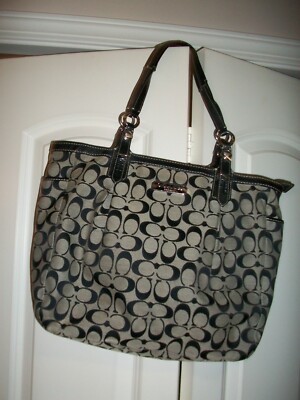 Coach F16566 Signature Black Jacquard North South Tote Bag Purse