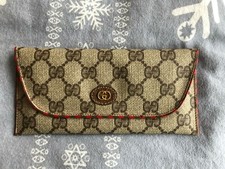 Gucci Vintage Płótno i brązowe skórzane etui na okulary