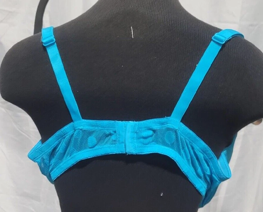 44D Blue Bra Padded Turquoise Just My Size Mesh Polka Dot Back Full Coverage New - Image 2 of 4