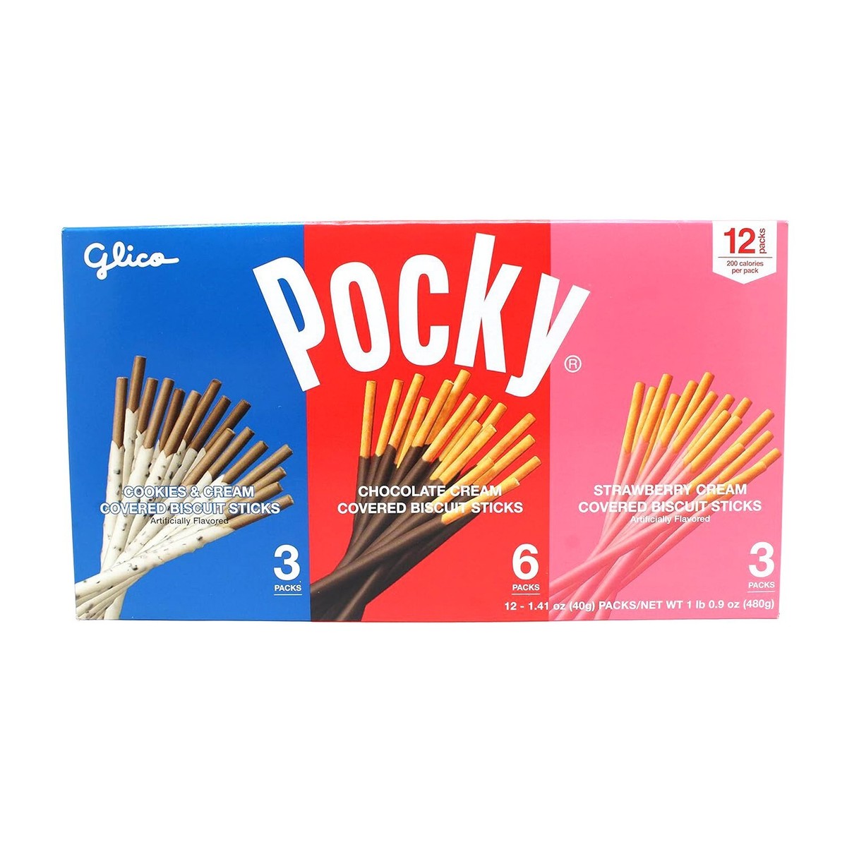 12 x 40g Glico Pocky Chocolate Cookies & Cream Strawberry Cream