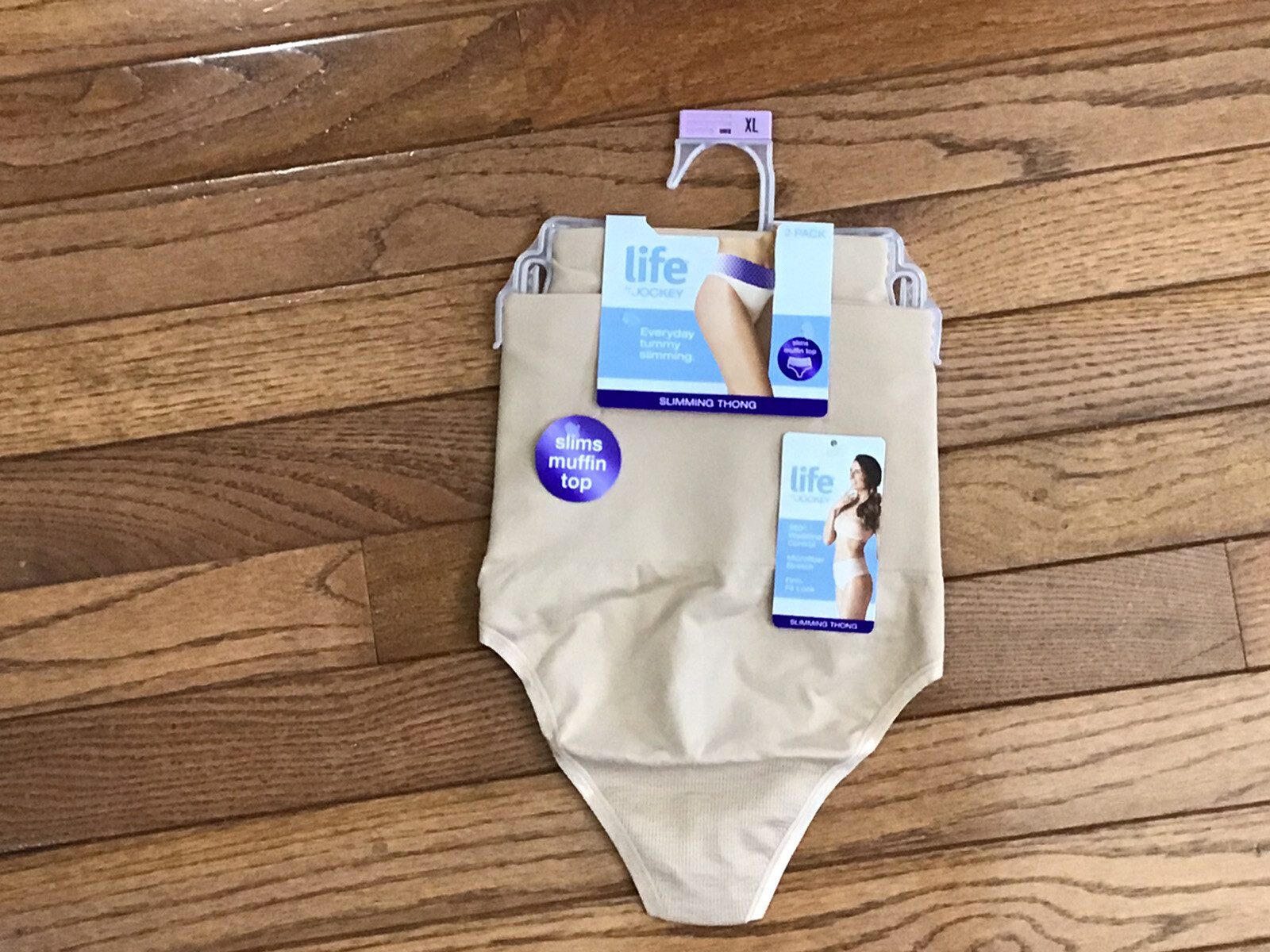 New Life by Jockey Slimming Thong 2 pairs, panties tanga, XL, Beige