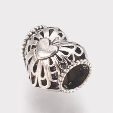 50 pcs Antique Silver Hollow Heart Alloy European Large Hole Beads 10x11x9mm