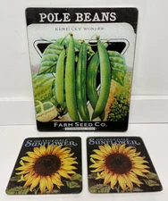 Vintage Corning Farm Seed Pole Beans Glass Cutting Board Counter Saver Sunflower